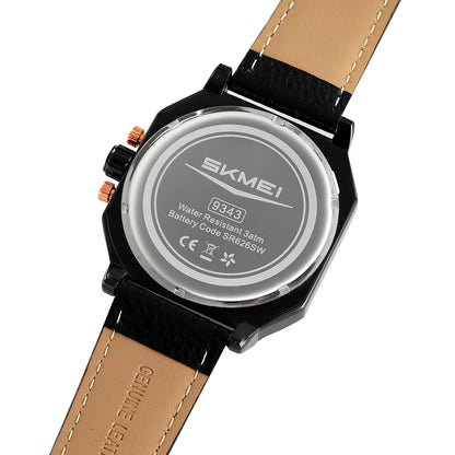 Skmei Quartz Analog Dial Leather Strap Watch for Men - 9343