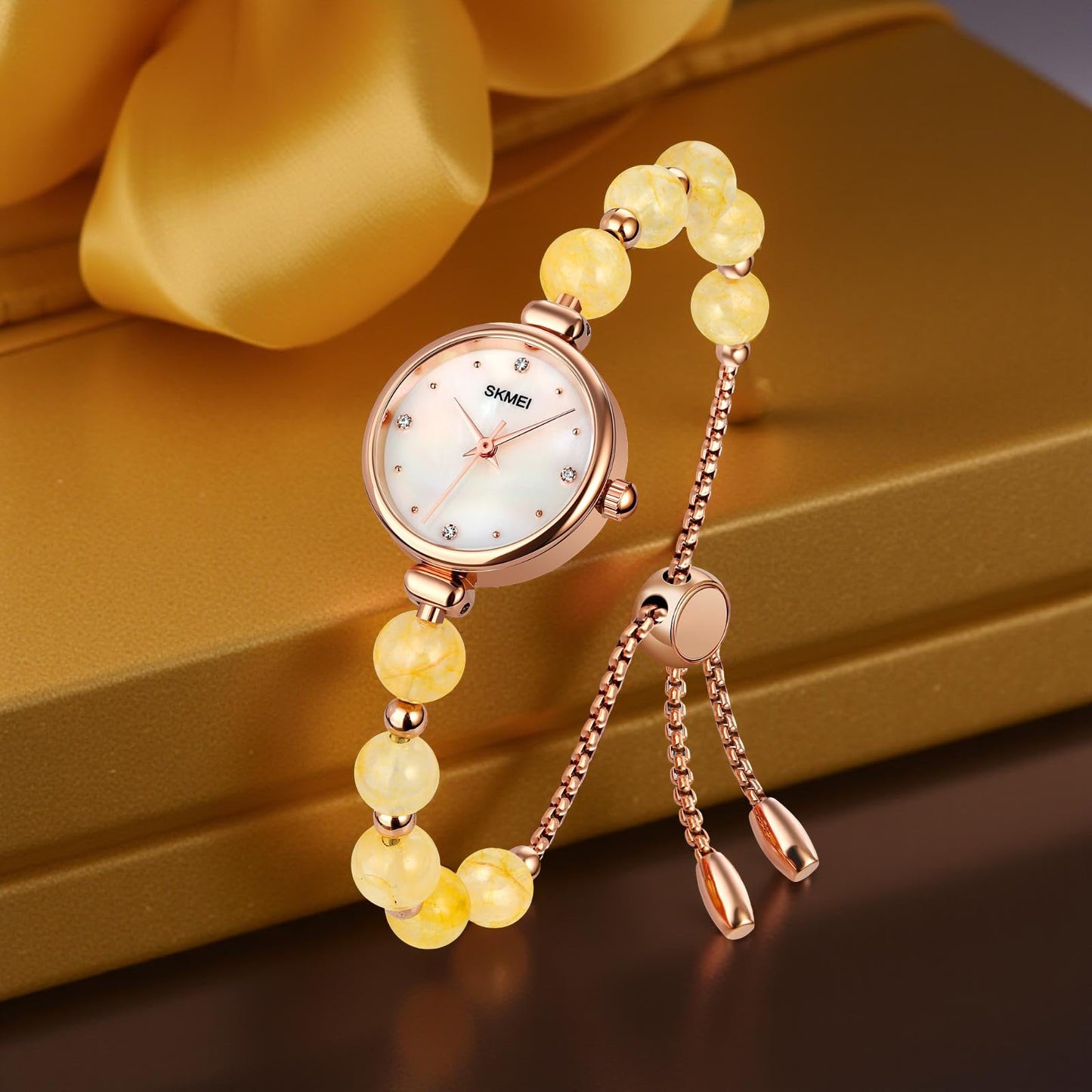 Elegant Pearl Chain Analog Watch for Women with Premium Rose Gold Finish and Adjustable Bracelet Design
