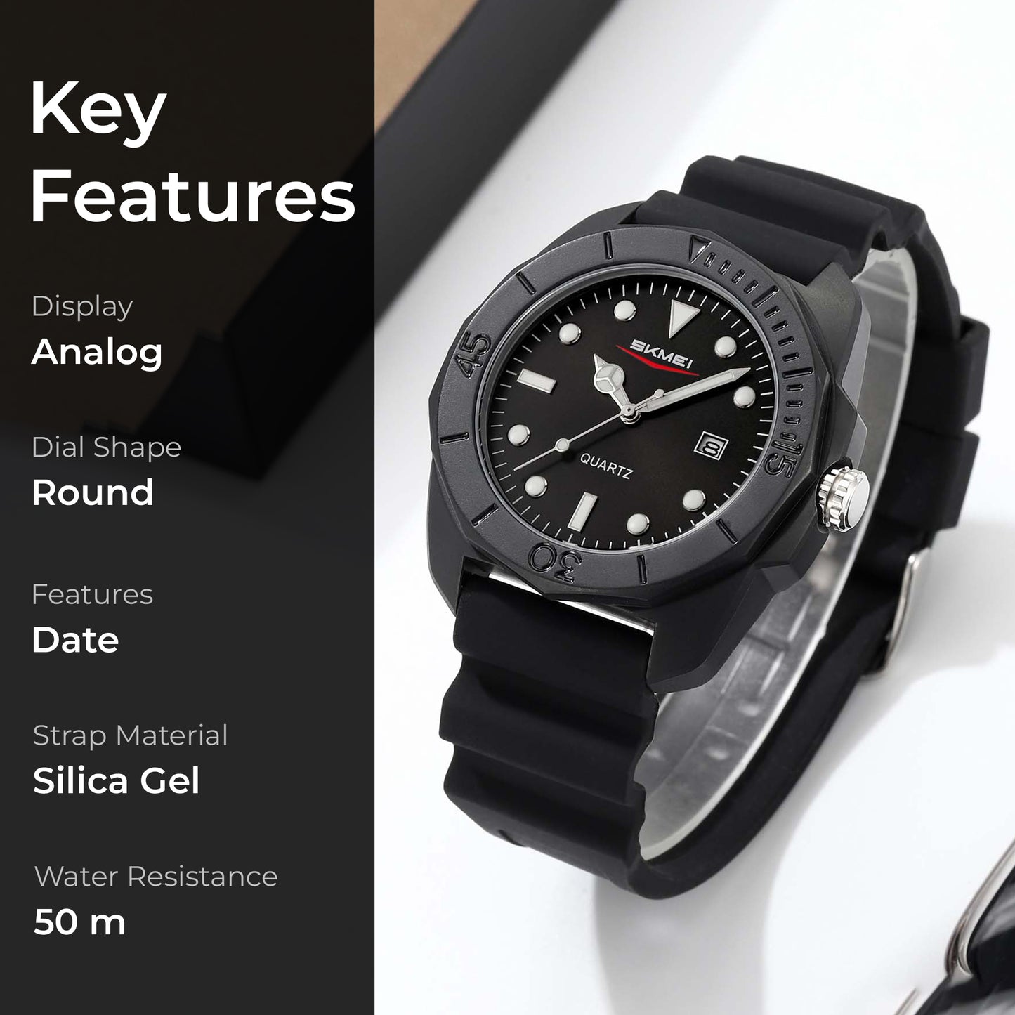 Skmei Quartz Analog Black Dial Silicone Strap Watch for Men - 2393