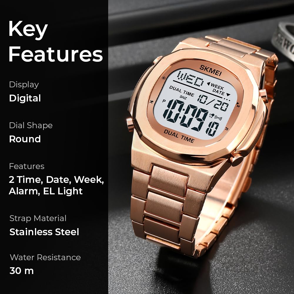 Premium Digital Sports Watch for Men with Stainless Steel Strap, Waterproof Style Wrist Watch for Casual Outdoor and Daily Wear