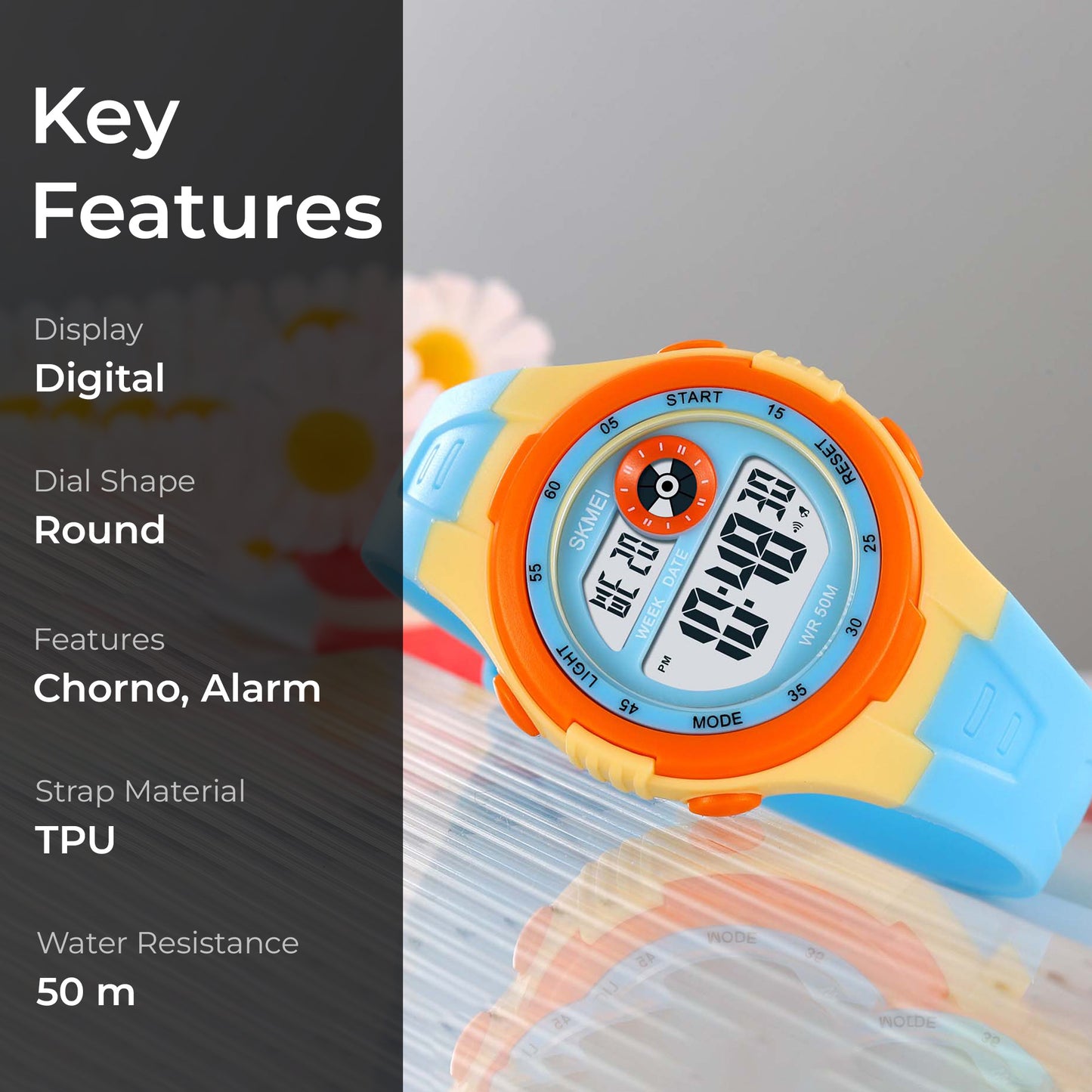 Skmei Digital Dial ABS Black Case Rubber Strap Watch for Kids - 2280