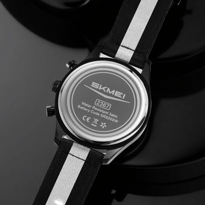 Classic Chronograph Style Analog Watch with Fabric Strap