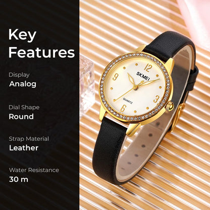 Elegant Women Wristwatch with Sparkling Rhinestone Bezel and Textured Strap