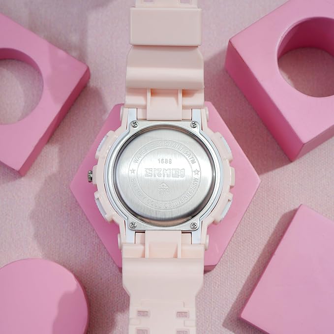 Resin Pink Dial Analogue Digital Men Watch Pink Band