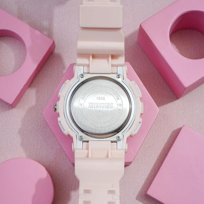 Resin Pink Dial Analogue Digital Men Watch Pink Band