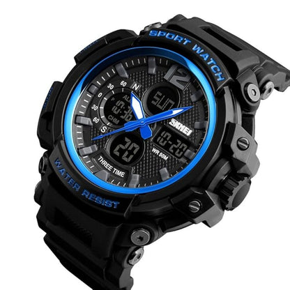 Rugged Dual Display Sports Wrist Watch with Resin Strap For Men