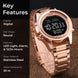 Digital Watch for Men with Rose Gold Stainless Steel Strap and Round Dial for Casual & Formal Wear