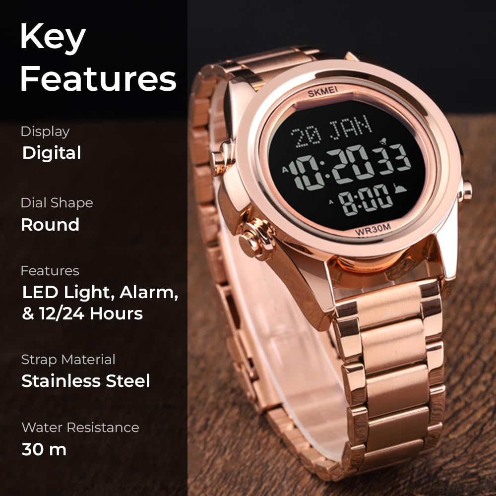 Digital Display White Dial Zinc Alloy Men's Stainless Steel Black Color Stylish Watch