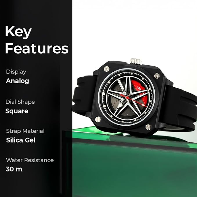 Silicone Men’s Analog Quartz Sports Watch Waterproof & Trendy Wheels Rolling Design
