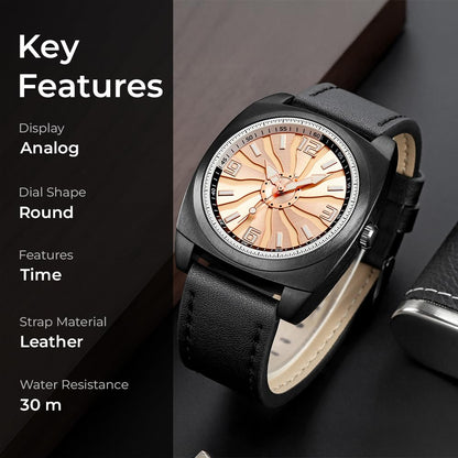 Premium Analog Wristwatch with Textured Dial and Classic Leather Strap