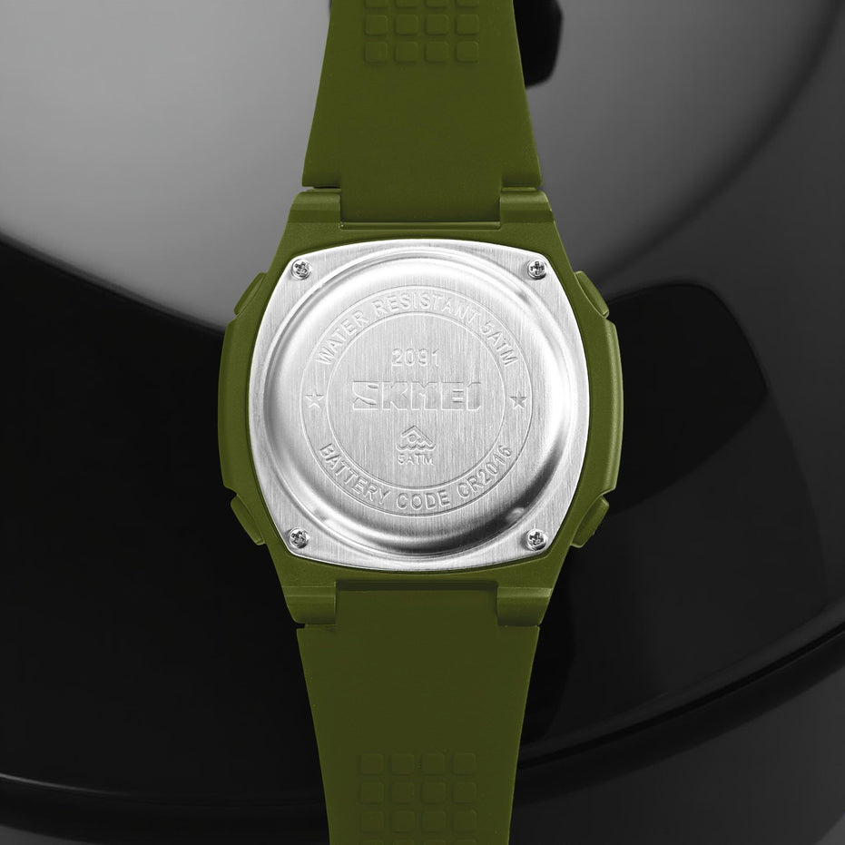 Analog-Digital Watch for Men with Army Green Silicone Strap and Round Dial for Casual & Formal Wear