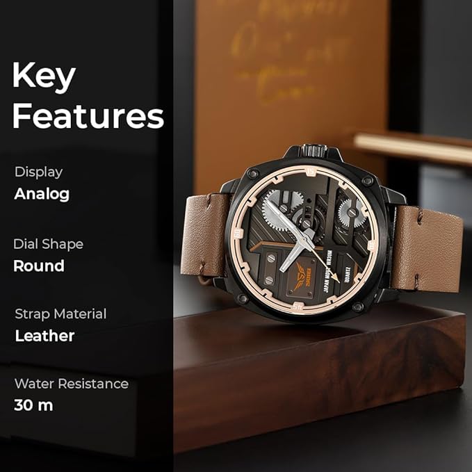 Premium Skeleton Dial Analog Wrist Watch with Leather Strap for men