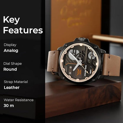 Premium Skeleton Dial Analog Wrist Watch with Leather Strap for men