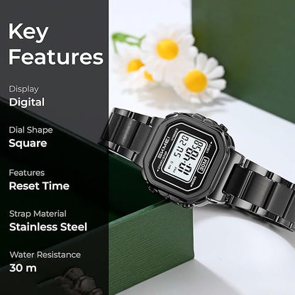 Digital Display Metal Strap Wrist Watch for women