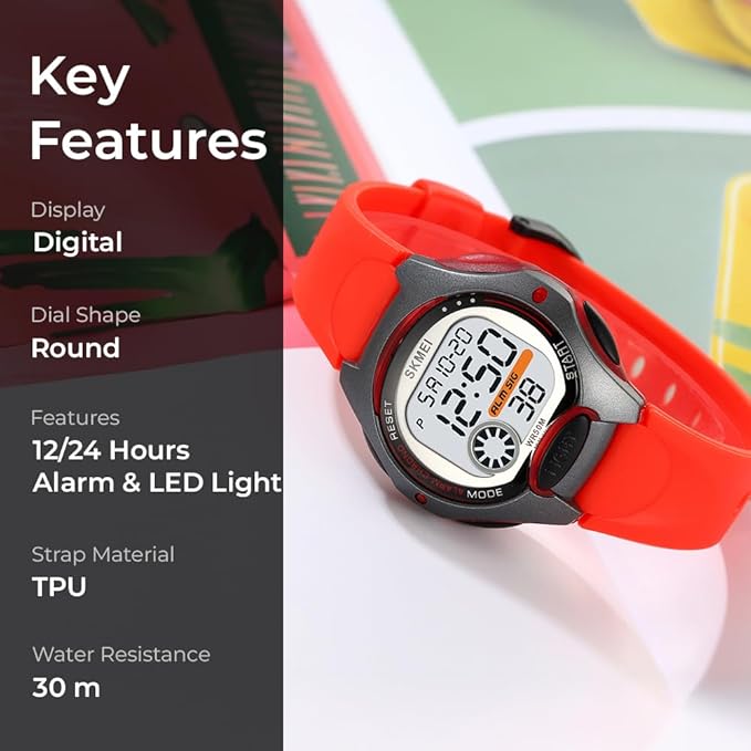 Digital Sports Watch – Red Strap, 50M Water Resistant, Alarm & Stopwatch