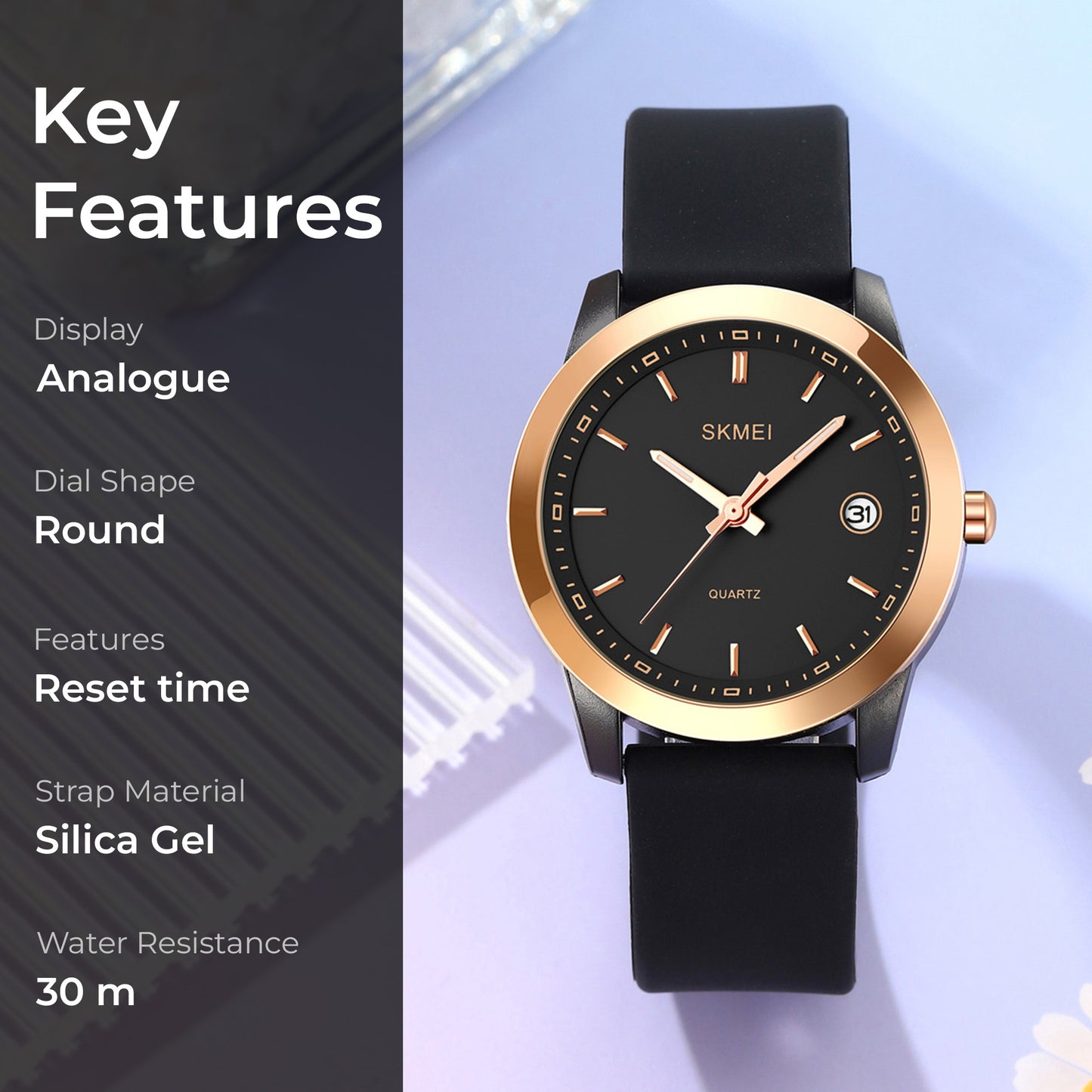 Skmei Quartz Analog Dial Silica Gel Strap Watch for Women - 2319