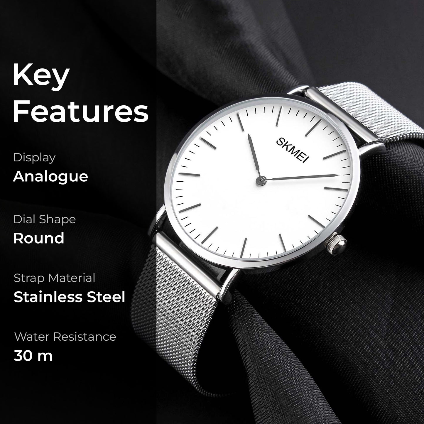 Skmei Quartz Analog Dial Stainless Steel Strap Watch for Men - Q028