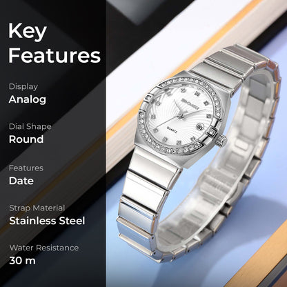 Skmei Analog Black Dial Zinc Alloy Case Stainless Steel Strap Watch for Women - 2342