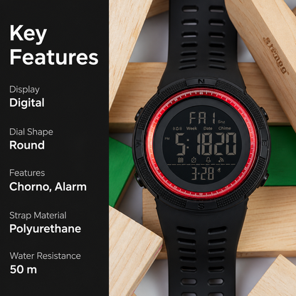 Stealth Outdoor Digital Sports Watch with Rugged Silicone Strap and Multifunction Display