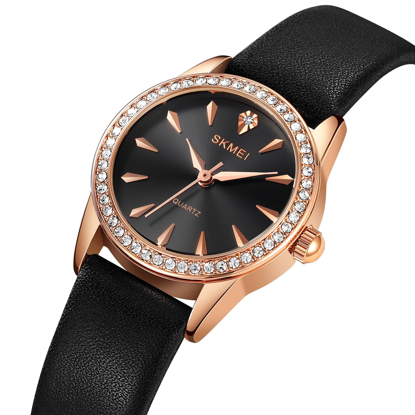Elegant Crystal Dial Analog Wrist Watch with Leather Strap for women