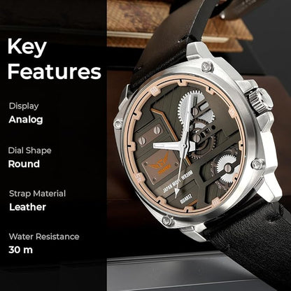 Premium Skeleton Dial Analog Wrist Watch with Leather Strap for men