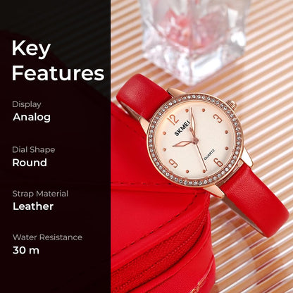 Elegant Women Wristwatch with Sparkling Rhinestone Bezel and Textured Strap