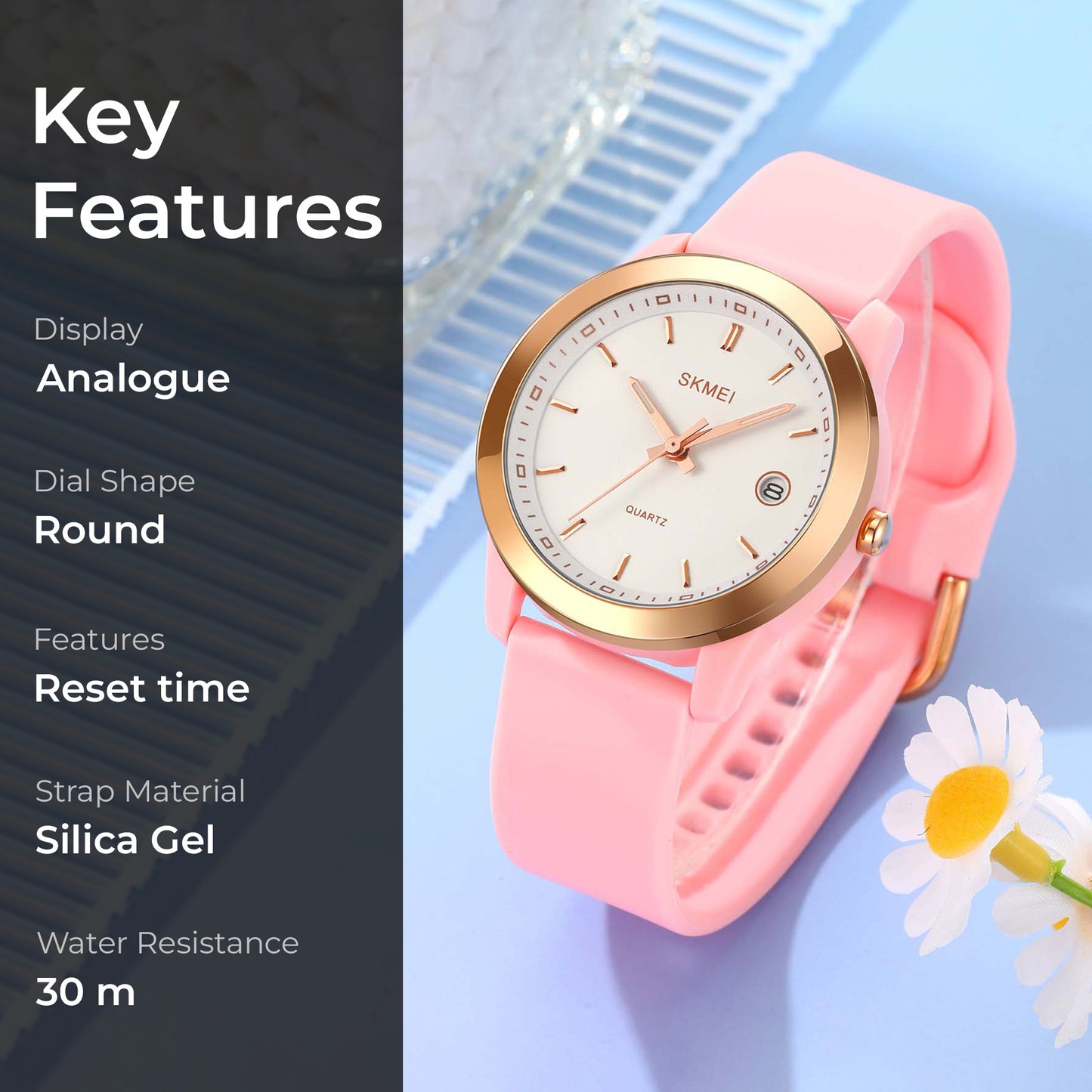 Skmei Quartz Analog Dial Silica Gel Strap Watch for Women - 2319