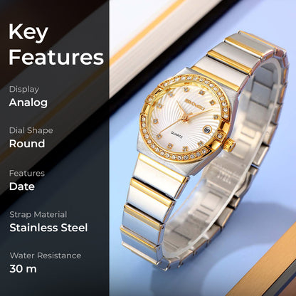 Skmei Analog Black Dial Zinc Alloy Case Stainless Steel Strap Watch for Women - 2342