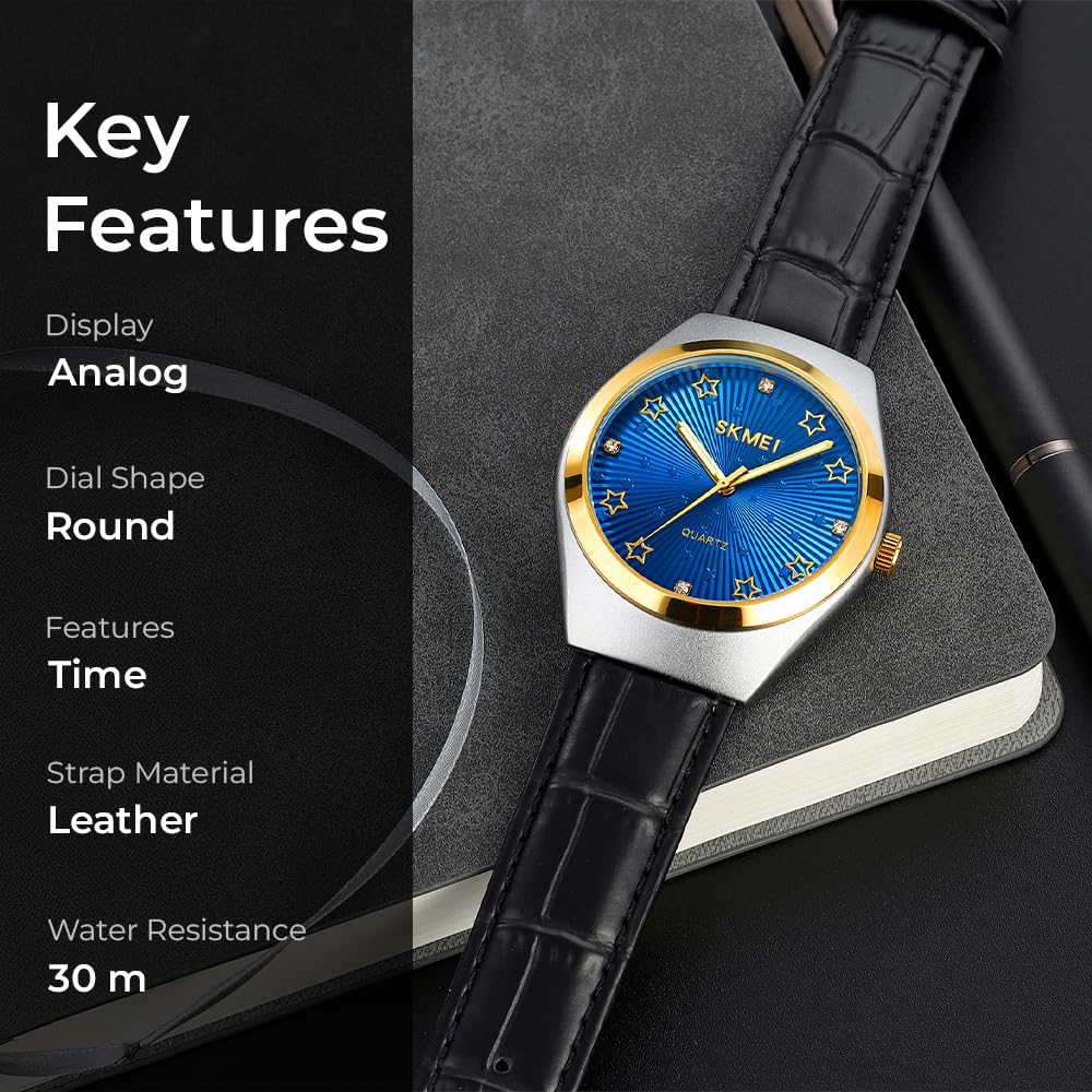 Luxury Celestial Quartz Wristwatch Embossed Leather Band with Crystal Star Dial