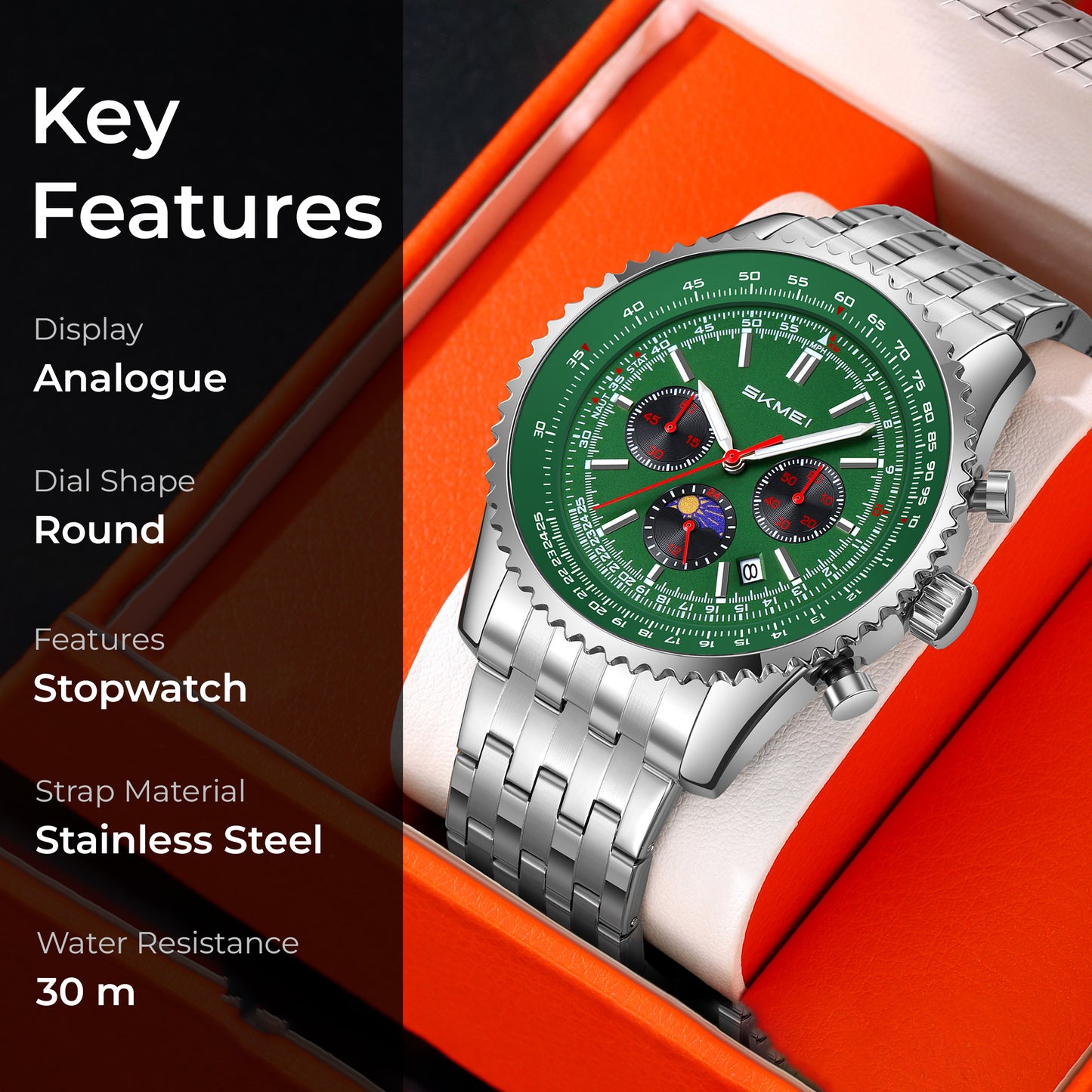 Skmei Quartz Analog Dial Stainless Steel Strap Watch for Men - 9348