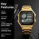 Digital Watch for Men with Gold Metal Strap and Round Dial for Casual & Formal Wear