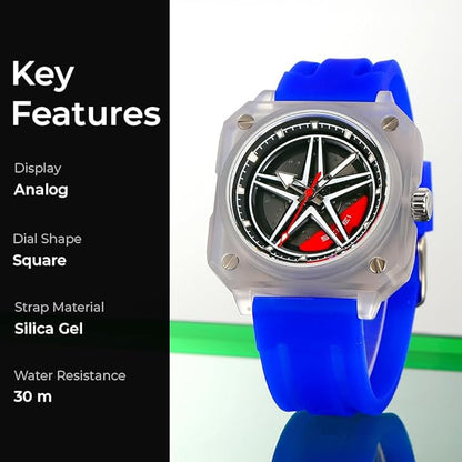 Silicone Men’s Analog Quartz Sports Watch Waterproof & Trendy Wheels Rolling Design