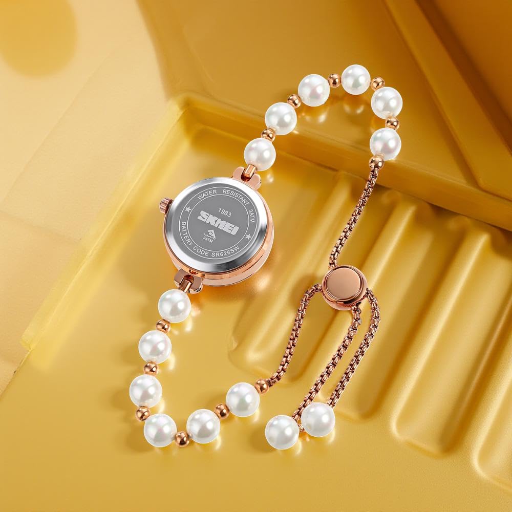Elegant Pearl Chain Analog Watch for Women with Premium Rose Gold Finish and Adjustable Bracelet Design