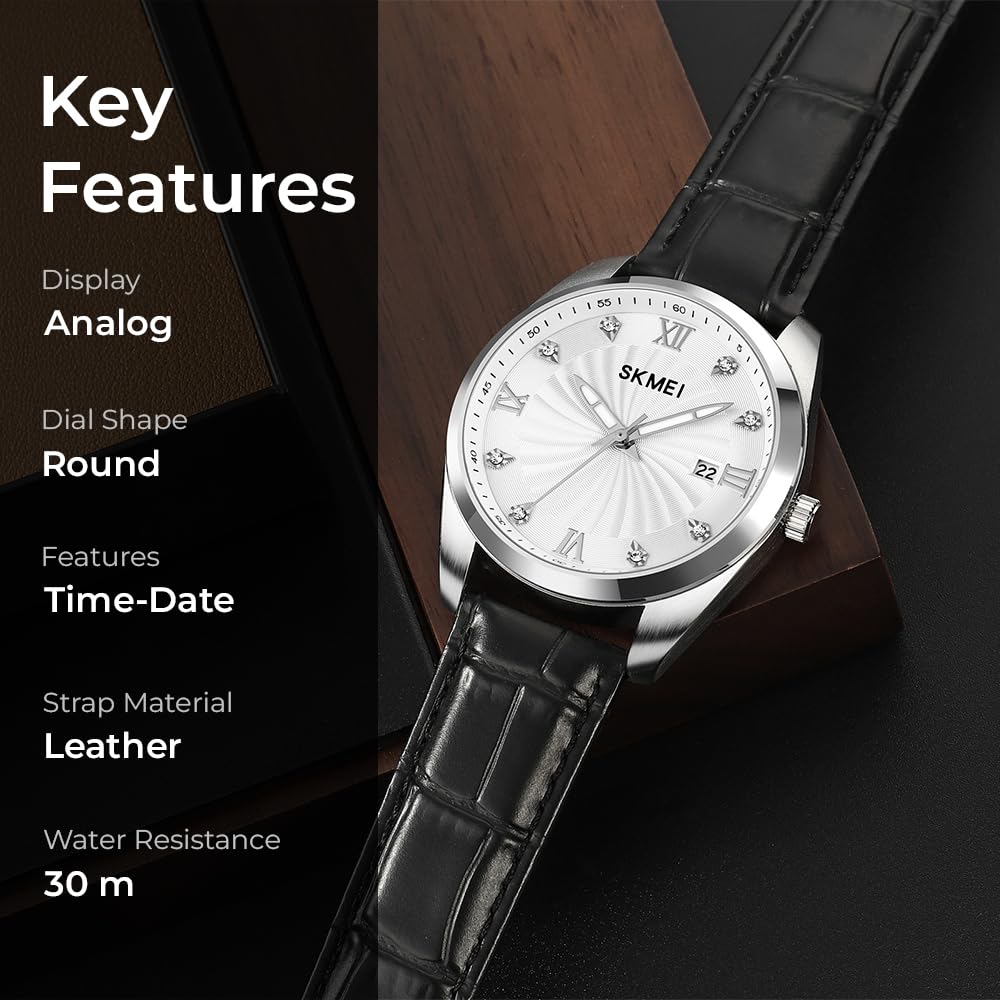 Premium Men's Analog Dress Watch Textured Dial & Embossed Leather Strap