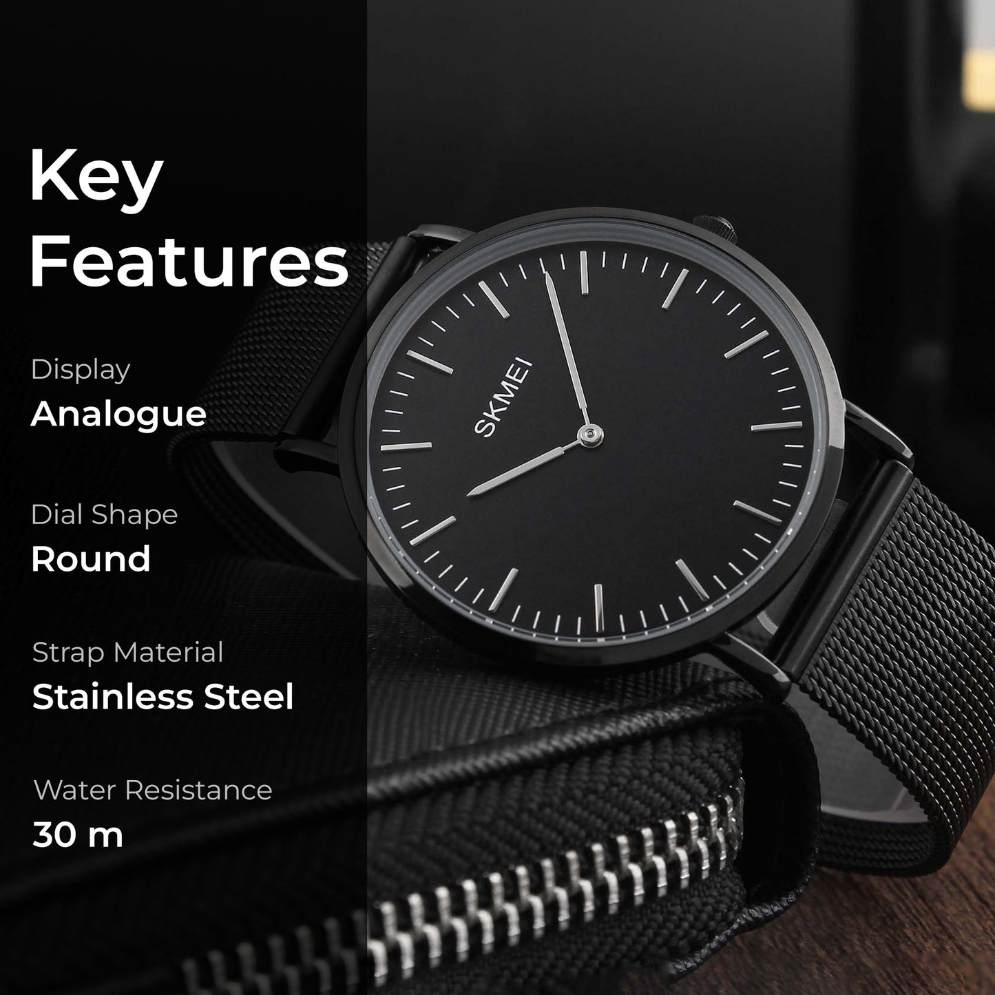 Skmei Quartz Analog Dial Stainless Steel Strap Watch for Men - Q028