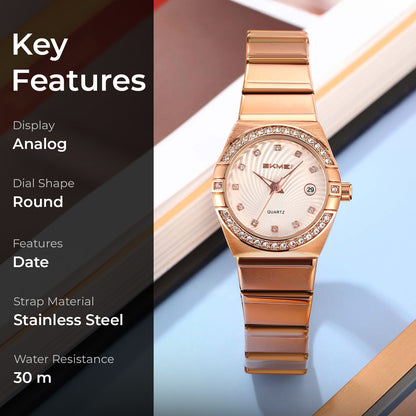 Skmei Analog Black Dial Zinc Alloy Case Stainless Steel Strap Watch for Women - 2342