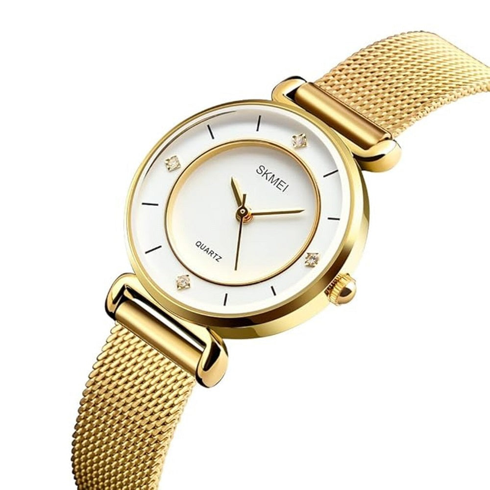 Elegant Analog Wrist Watch with Crystal Accents and Stainless Steel Strap For Women