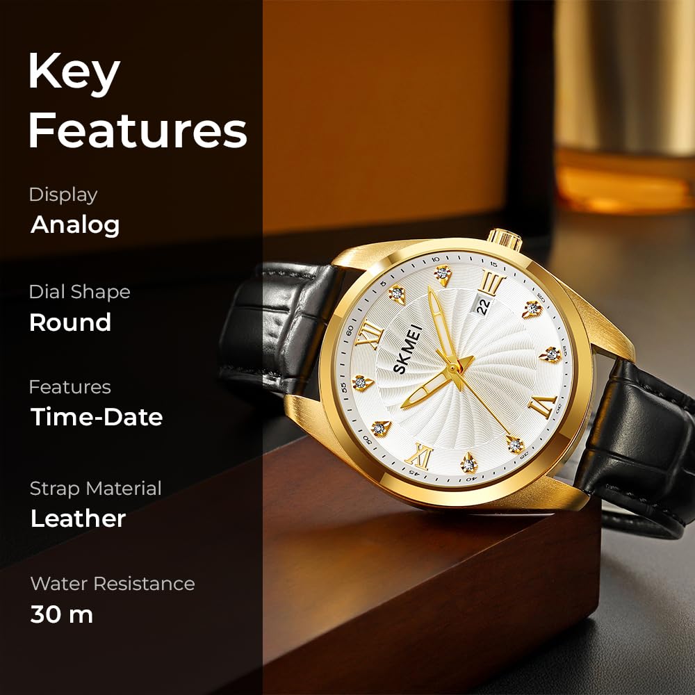 Premium Men's Analog Dress Watch Textured Dial & Embossed Leather Strap