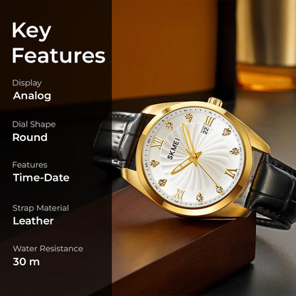 Premium Men's Analog Dress Watch Textured Dial & Embossed Leather Strap