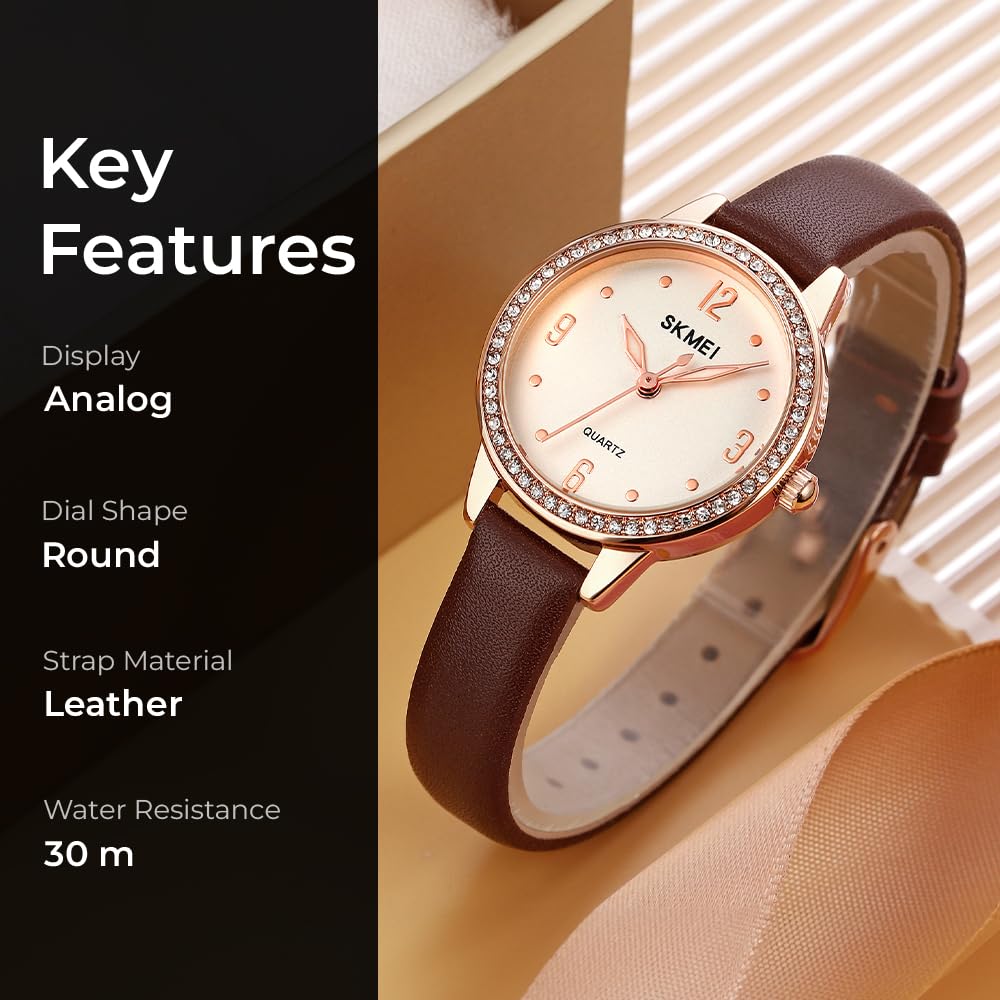 Elegant Women Wristwatch with Sparkling Rhinestone Bezel and Textured Strap