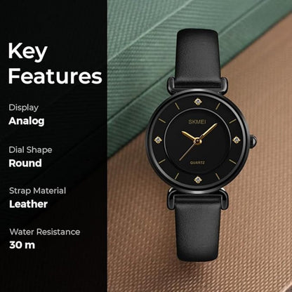 Elegant Analog Wrist Watch with Crystal Accents and Leather Strap For Women