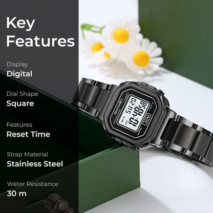 Skmei Digital Dial Stainless Steel Strap Watch for Women - 2387