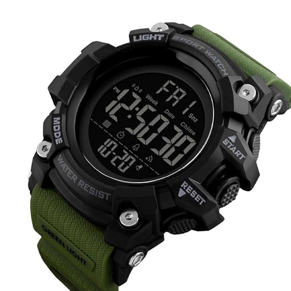 Rugged Digital Sports Watch for Men with Dual Time Display, Alarm, LED Light and Outdoor Style Strap