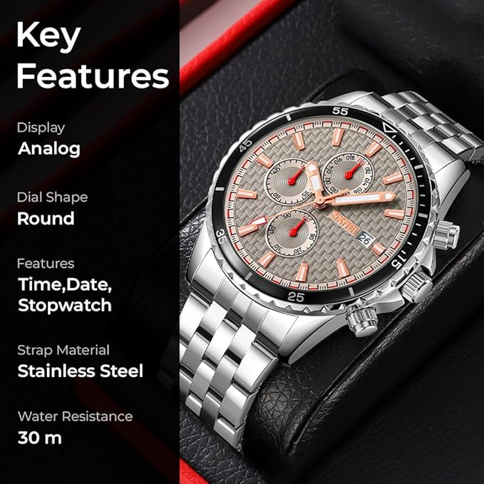 Men’s Analog Chronograph Watch with Date Display, Stainless Steel Strap, White Dial – Luxury Casual & Formal Wear