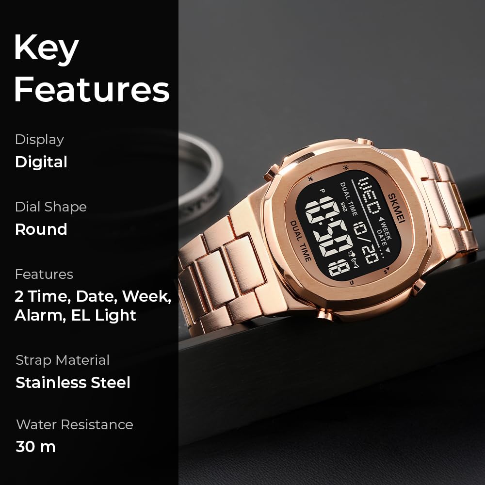 Premium Digital Sports Watch for Men with Stainless Steel Strap, Waterproof Style Wrist Watch for Casual Outdoor and Daily Wear