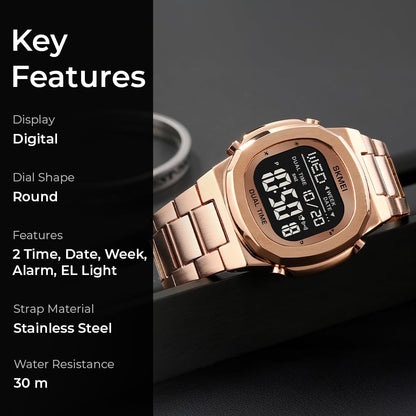 Premium Digital Sports Watch for Men with Stainless Steel Strap, Waterproof Style Wrist Watch for Casual Outdoor and Daily Wear
