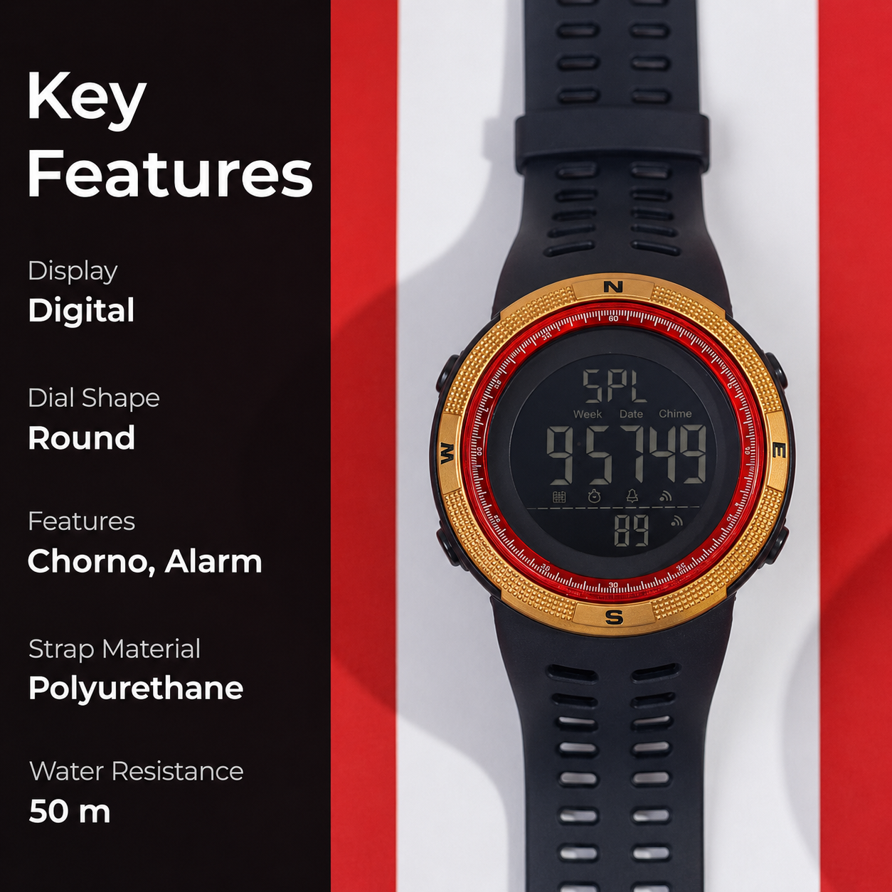 Stealth Outdoor Digital Sports Watch with Rugged Silicone Strap and Multifunction Display
