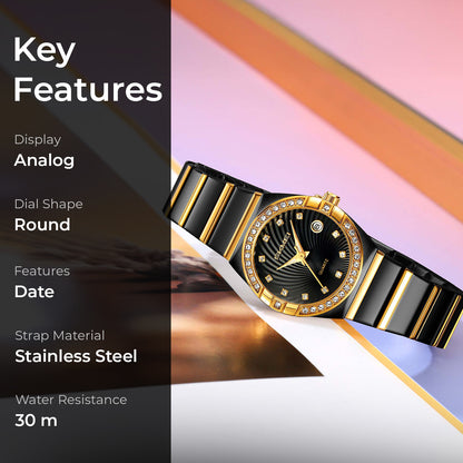 Skmei Analog Black Dial Zinc Alloy Case Stainless Steel Strap Watch for Women - 2342