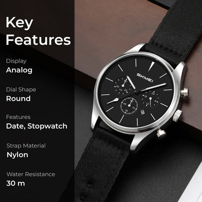 Skmei Quartz Analog Black Dial Zinc Alloy Case Nylon Strap Watch for Men - 2367