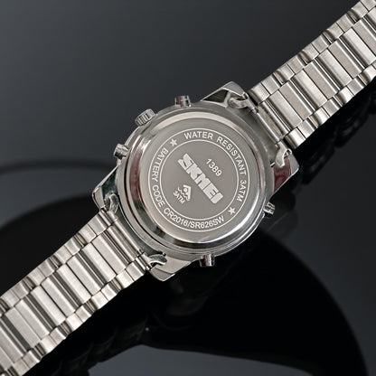 Luxury Analog Digital Stainless Steel Watch for Men with Dual Time Display and Premium Business Style